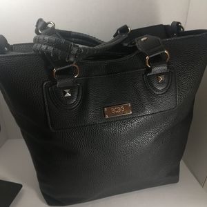 BCBG XL black leather tote